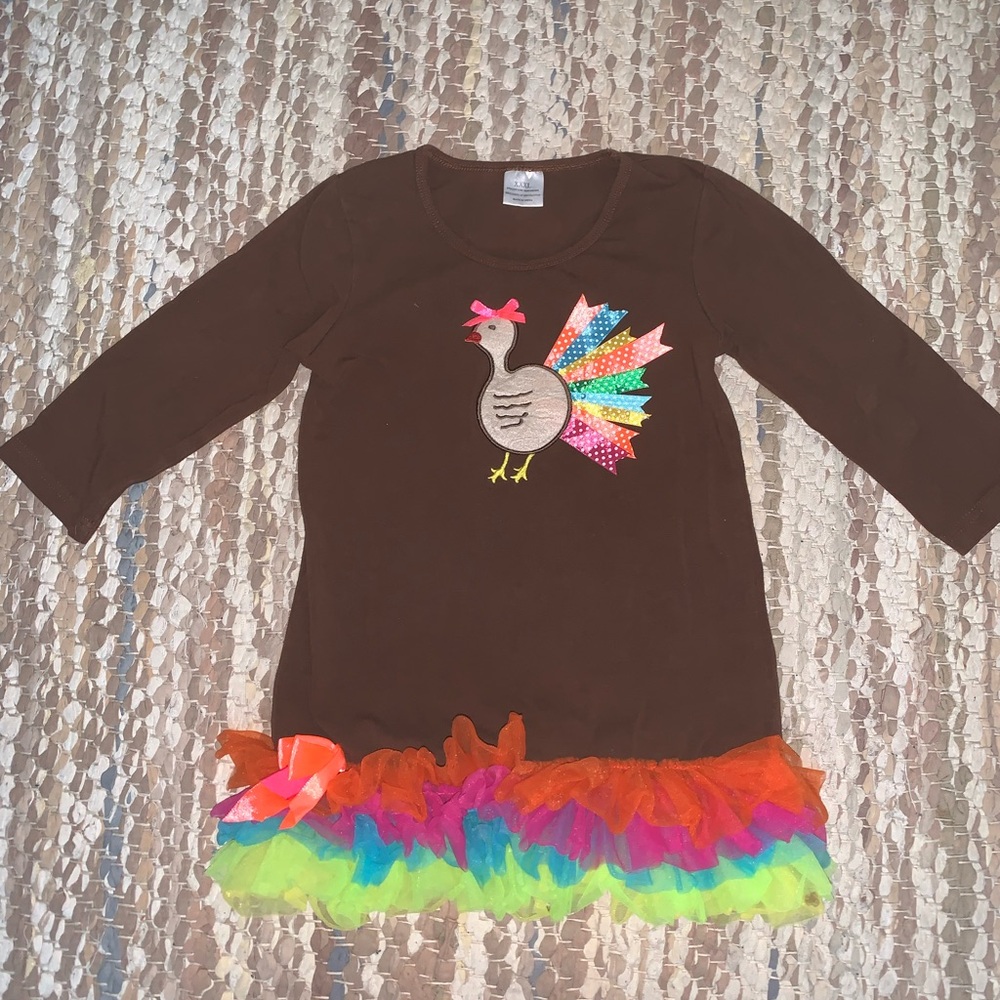 Brown Kids Casual Dress with Colorful Turkey Design